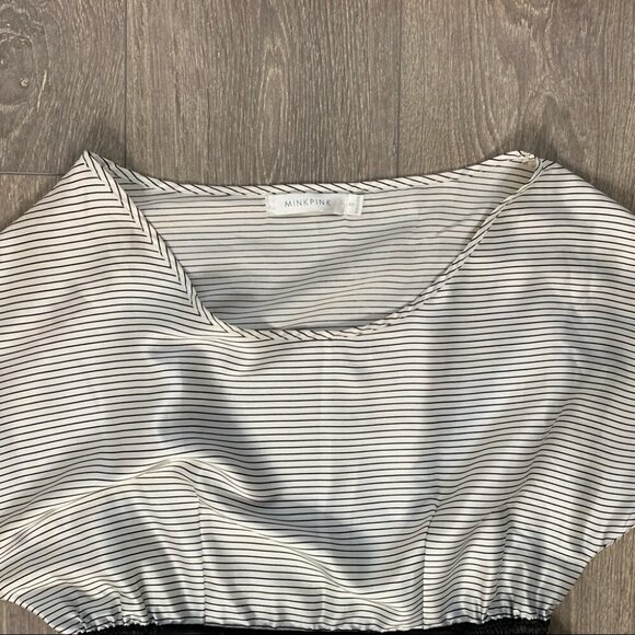 Revolve Mink Pink Women's Satin Mini Dress Stripes Short Sleeve Black White S - Picture 6 of 16